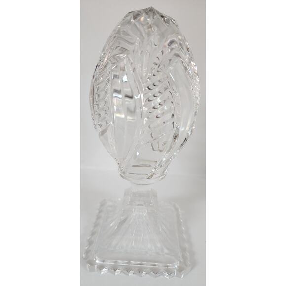 Vintage Lead Crystal Cut Glass Egg on Pedestal Base 7.25" Starburst & Leaf Motif - Picture 1 of 11